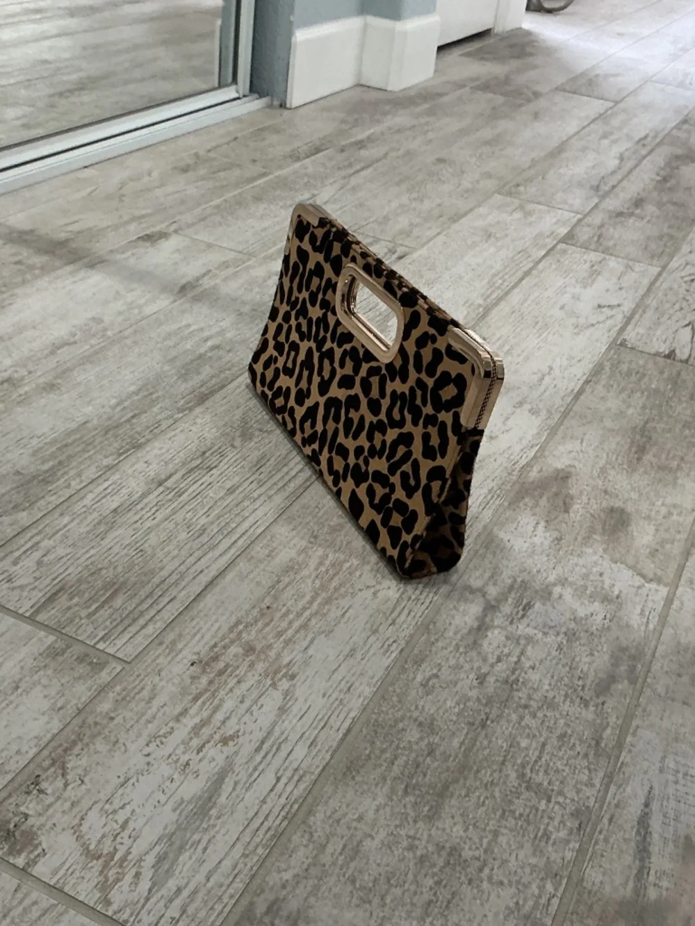 Leopard Print Handheld Clutch Bag - Brown/Black